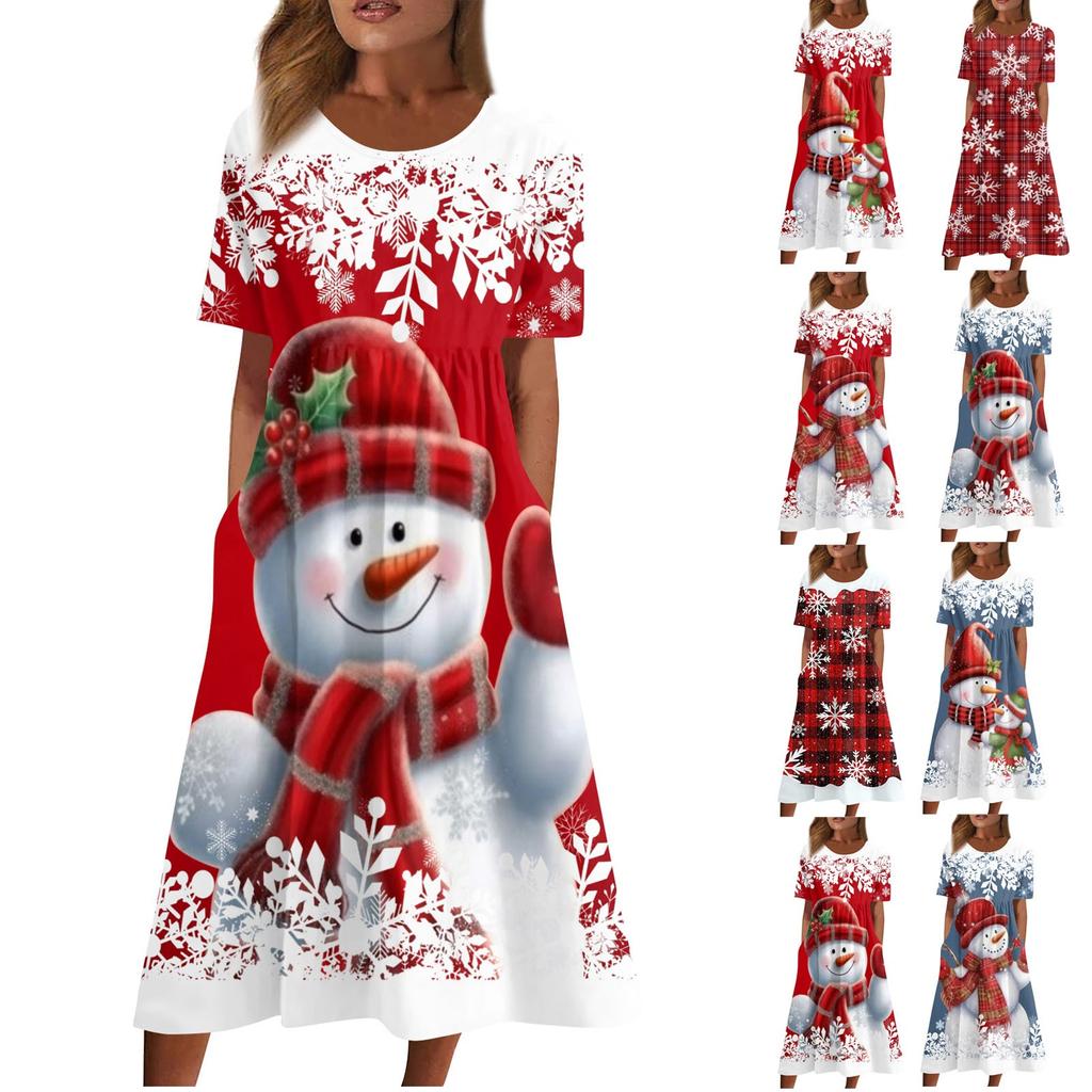 Women's Casual Fashion Christmas Print O-neck Dress