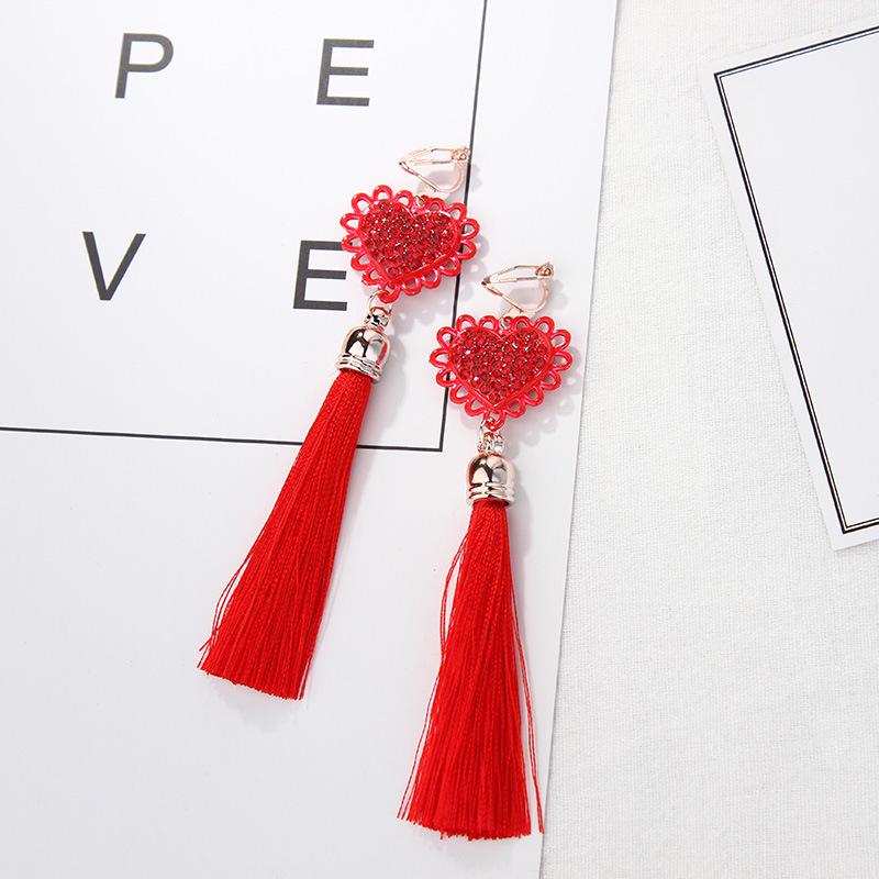 Серьги-клипсы в древнем стиле ханьфу с красными кисточками и узлом для непроколотых ушей — свадебный китайский ретро-дизайн