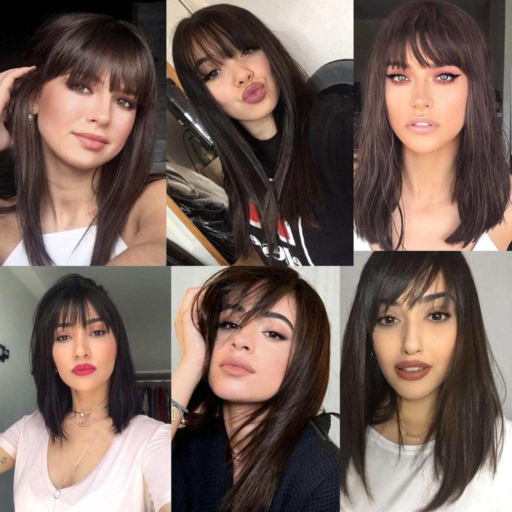 Короткий парик с челкой для женщин, синтетические парики, черные, коричневые парики для косплея для вечеринок, на каждый день, до плеч