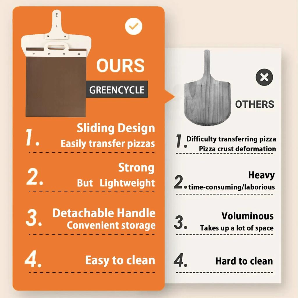 WIKHOSTAR Сдвижная лопатка для очистки пиццы, съемная для 12-дюймовой пиццы, деревянная лопатка для пиццы с термостойким брезентом