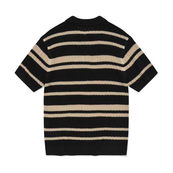 Covernat Striped Button-Up Short Sleeve Knit Cardigan Men tops Black CO2402KT05BK