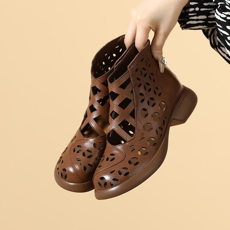 Модные летние сандалии GKTINOO из натуральной кожи, дышащие полые ботильоны, мягкие нескользящие удобные сандалии для женщин большого размера