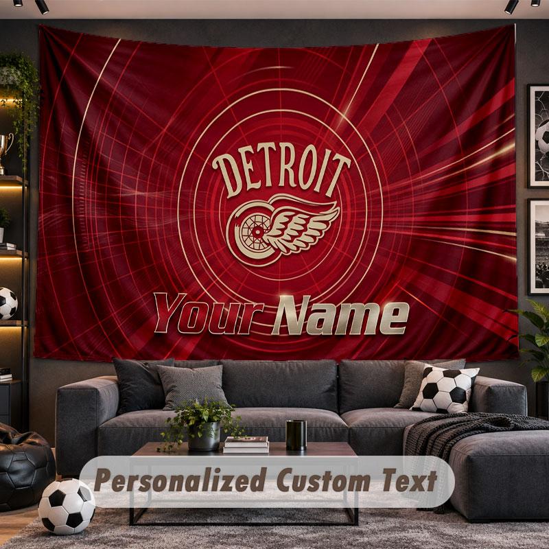 Wall Hanging Tapestry Custom NameDetroit Red Wings Pattern Personalized Printed Fabric Wall Decor