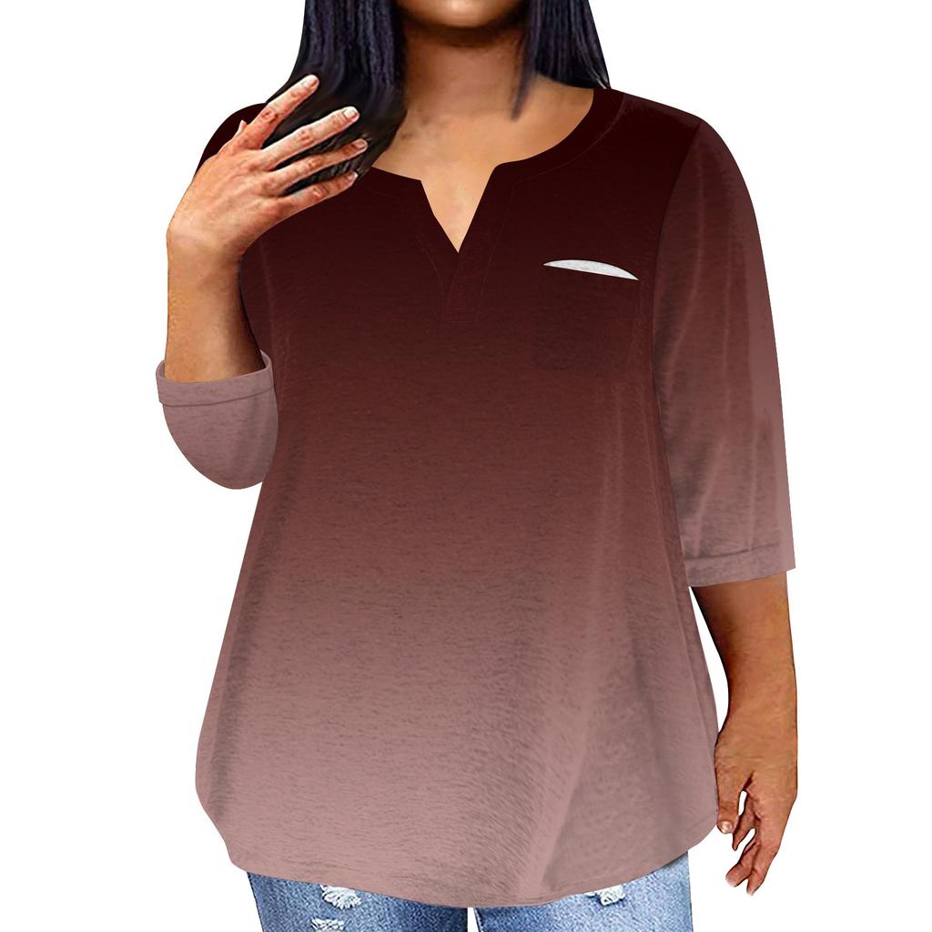 Женский модный повседневный пуловер с рукавами три четверти и V-образным вырезом с принтом, топ с рукавами 4/3