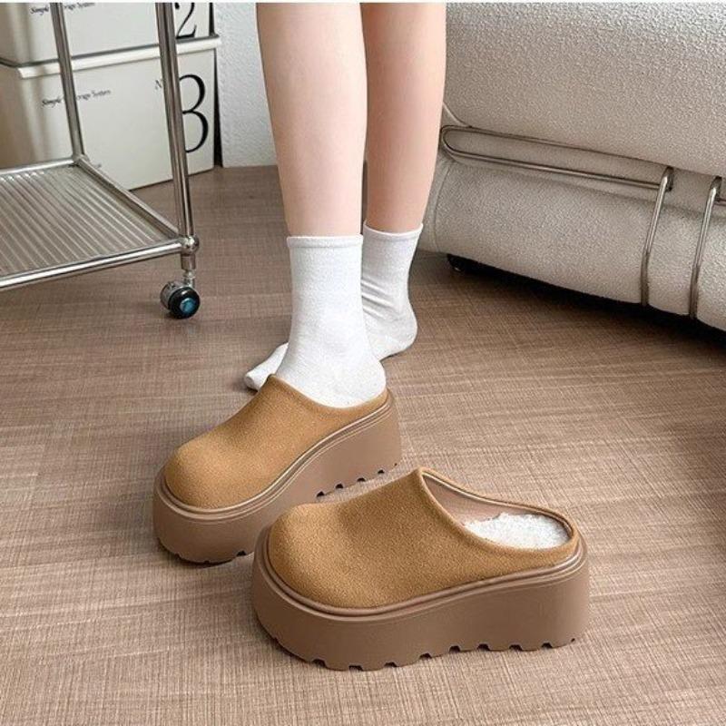 Модные женские теплые хлопковые мюли, ретро тапочки на толстой подошве и высоком каблуке, слипоны с закрытым носком, удобные уличные тапочки для ленивого отдыха