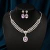3Pcs Women's Rhinestone Jewelry Set Diamond Studded Sparkling Water Droplet Necklace Earrings Wedding Party Bride Jewelry Gifts