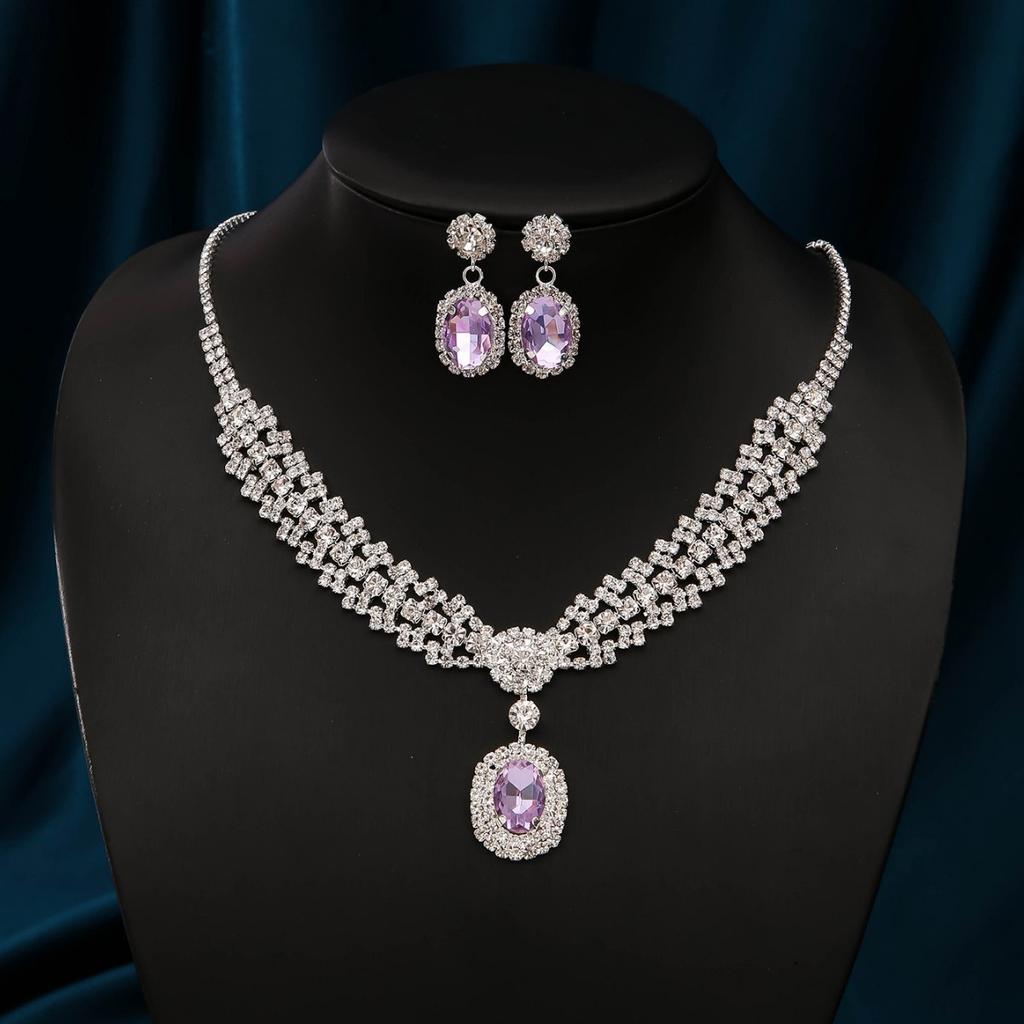 3Pcs Women's Rhinestone Jewelry Set Diamond Studded Sparkling Water Droplet Necklace Earrings Wedding Party Bride Jewelry Gifts