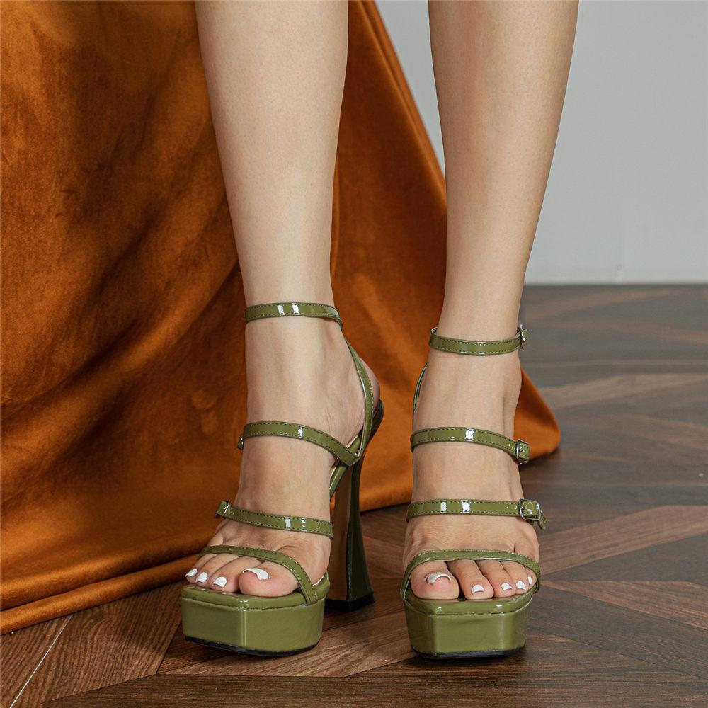Chic Trendy Buckle Straps Women 'S Shoes Big Size 42 Elegant Sexy Platform High Heels Green Summer Fashion Sandals Footwear
