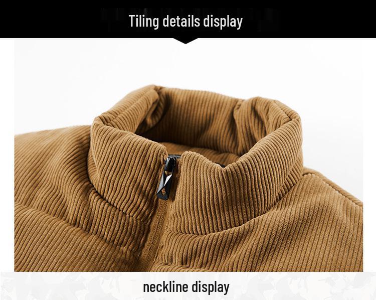 Men's Thickened Corduroy Vest - Fleece Lined, Stand Collar, Sleeveless, Plus Size, Warm Workwear Coat for Autumn/Winter