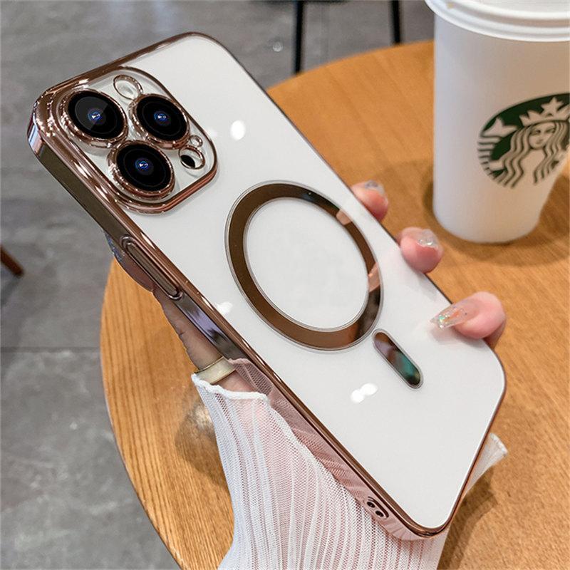 Роскошный прозрачный силиконовый чехол для магнитной зарядки Magsafe для iPhone 16 15 14 Plus 13 12 11 Pro Max с покрытием, противоударный, мягкий чехол