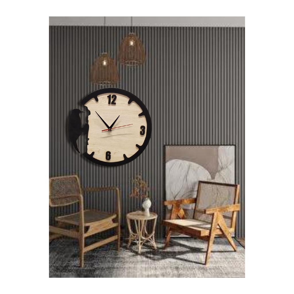 Wall Clock 3mm Mdf Special Design Wooden Crow Wall Clock