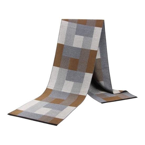 Men Scarf Plaid Print Winter Warm Thick Imitation Cashmere Long Scarf Medium Length Shawl Cold Weather Accessory