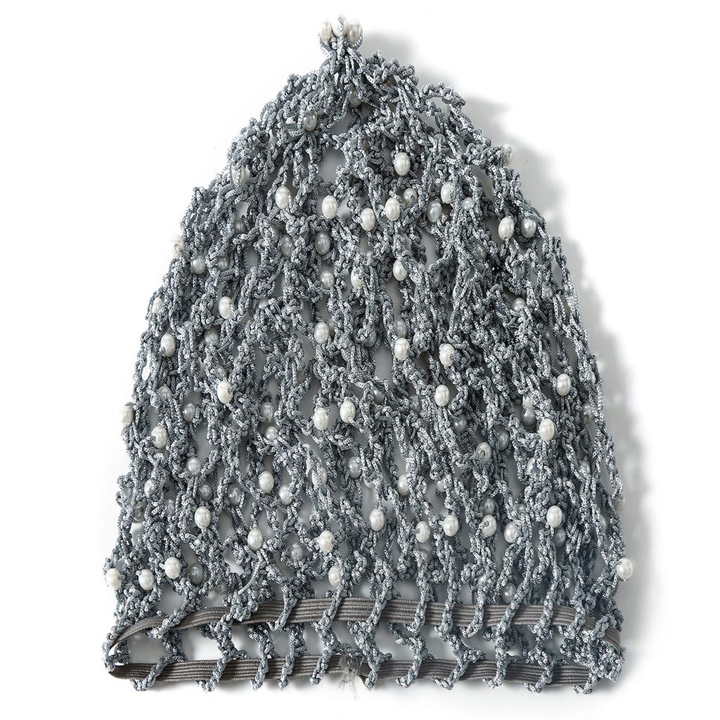 Elegant Handmade Crochet Snood Hair Net Turban Hat for Women with Pearl Bead Decoration Great for Weddings and Parties