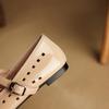 Fashion Women's New Leather Sheepskin Round Toe Hollow Breathable Elastic Belt Buckle Comfortable Low Heel Mary Jane Shoes with Holes