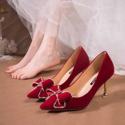 Красные свадебные туфли женские туфли для показа свадебной одежды 2024 новый китайский стиль не уставшие ноги свадебные туфли из замши на высоком каблуке шпилька