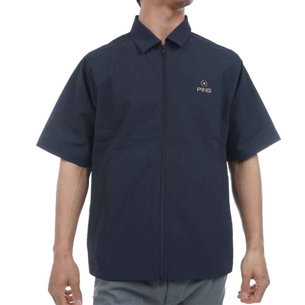 [Ping Apparel] Men's Short-sleeved Full-zip Shirt (all-way Stretch, Moisture-wicking and Quick-drying)  Golf  621-5111301 120Navy S