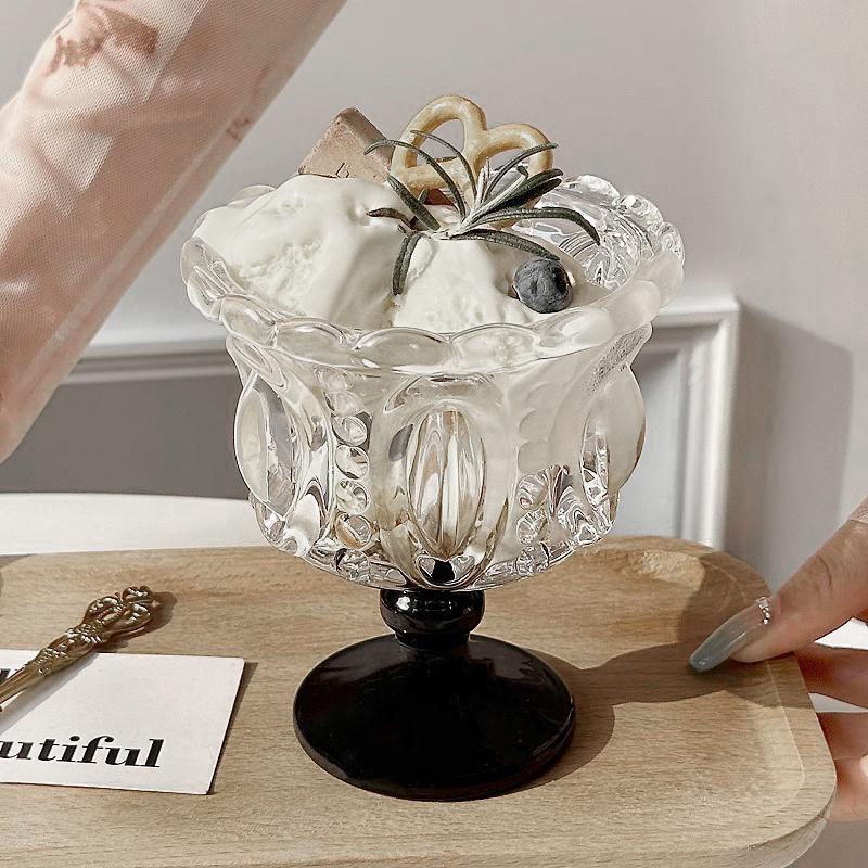 1 шт. Бокал для мороженого, высококачественный десертный стаканчик, винтажный стеклянный женский маленький хрустальный коллекционный Ins Style, два цвета