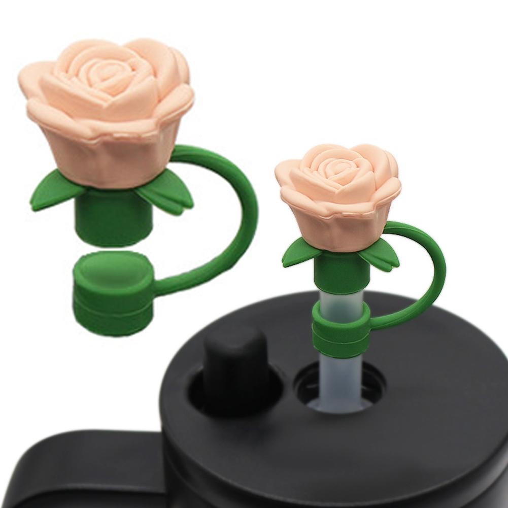 Flower Rose Straw Cover Caps Silicone Straw Tips Lid Dust-Proof Decor For Stanleys Topper 10mm K1B5