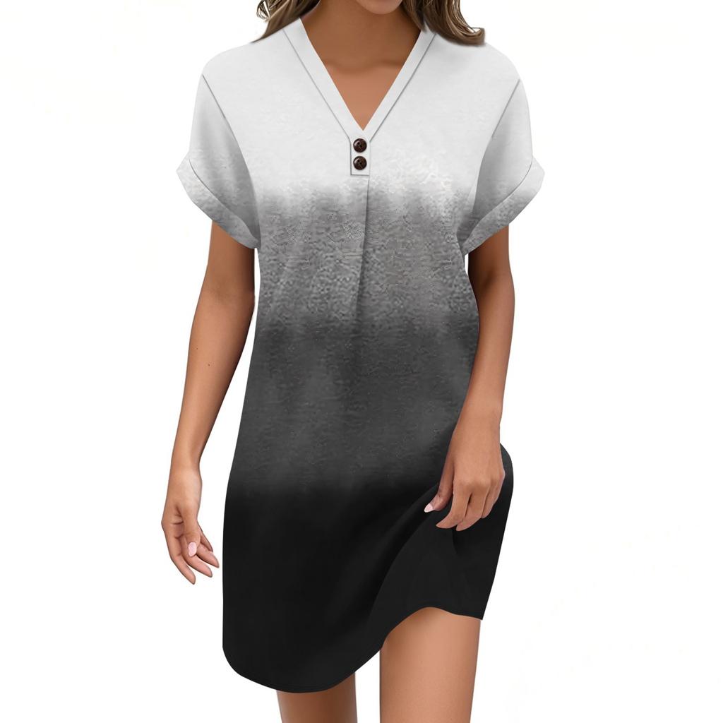 Женский модный джемпер с V-образным вырезом и градиентным принтом, повседневное платье на пуговицах