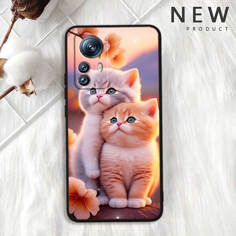 Милая мультяшная кошка Иллюстрация Для Xiaomi Mi 15 14 13 13T 12 12T 12S 11 11i 11T Pro Ultra Lite 5G Черный Мягкий Чехол для Телефона