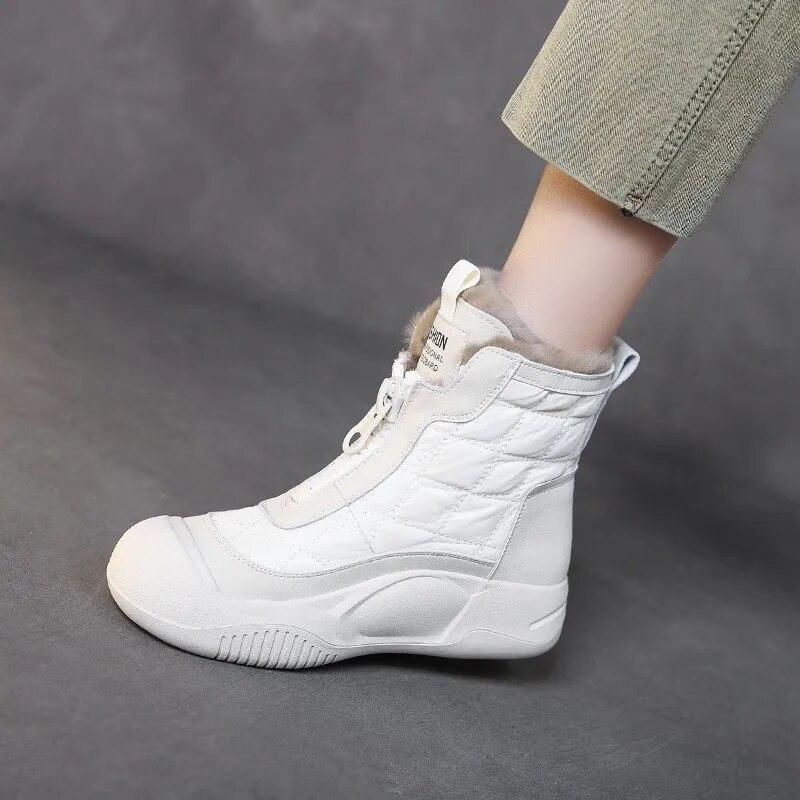 Johnature Fashion Snow Boots Women's Mixed Colors Plush Flat Shoes Casual Warm Versatile Soft Sole Short Boots