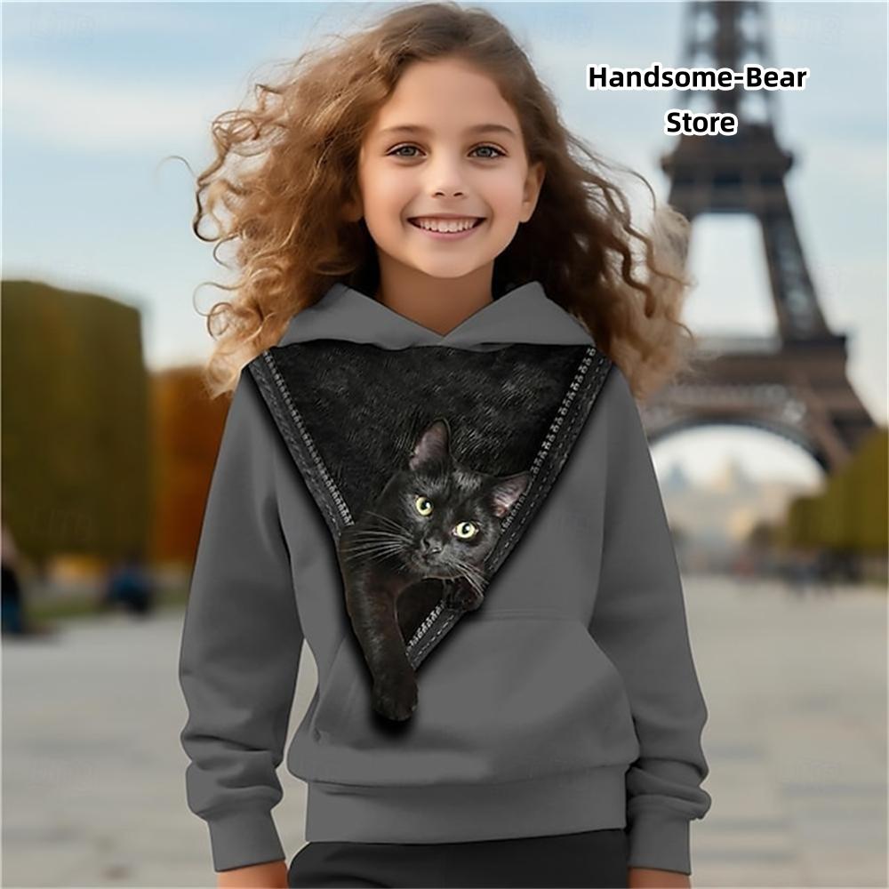 Толстовка с капюшоном с 3D-принтом для девочек, длинный рукав, детская одежда, модные костюмы для девочек, топ от 2 до 12 лет