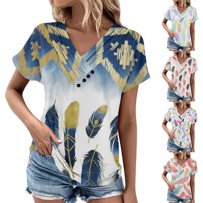Летние женские топы с цветочным узором для женщин, удобные женские топы с v-образным вырезом и короткими рукавами, футболки большого размера