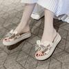 Новые летние стильные модные и элегантные сандалии на платформе с бантом, однотонные легкие шлепанцы на плоской подошве с открытым носком НЕТ:8671