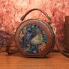 Ethnic Vintage Round Crossbody - Handmade Carved Flower Women's Shoulder Bag Minimalist Texture Commuter Large Capacity Tote Bag