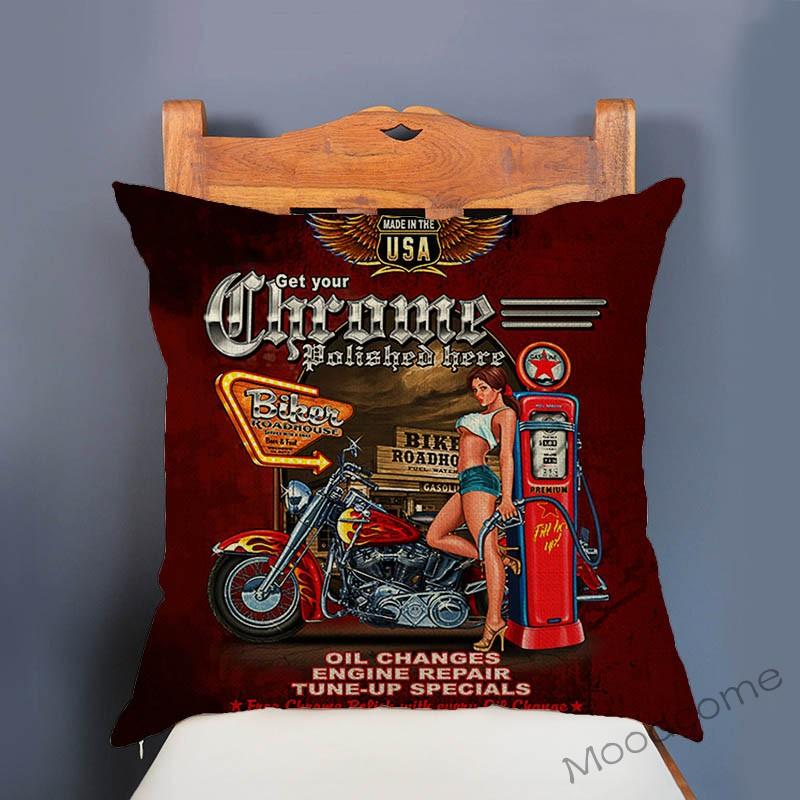 Chopper Girl Vintage Sexy Motorcycle Girls Poster Art Decor Throw Pillow Case Car Pillows Retro Motorbike Biker Cushion Cover