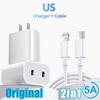 Зарядное устройство PD 40 Вт Двойное USB C Зарядное устройство для быстрой зарядки QC3.0 Зарядное устройство для мобильного телефона Адаптер питания для iPhone 16 15 14 Xiaomi Настенное зарядное устройство