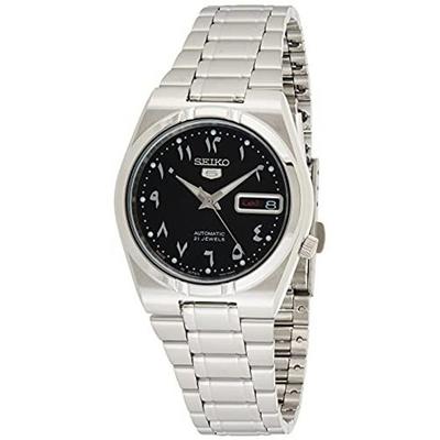 Мужские часы Seiko 5 Automatic SNK063J5 с черным циферблатом, корпус из нержавеющей стали, серебристый тон, классические