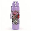 1PC Dark floral band grunge collage print 750ml colorful plastic sports water bottle leakproof pop up lid with straw for outdoor work home use