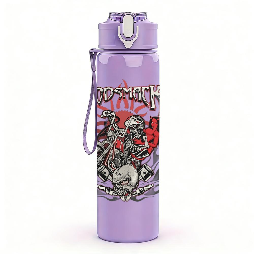 1PC Dark floral band grunge collage print 750ml colorful plastic sports water bottle leakproof pop up lid with straw for outdoor work home use