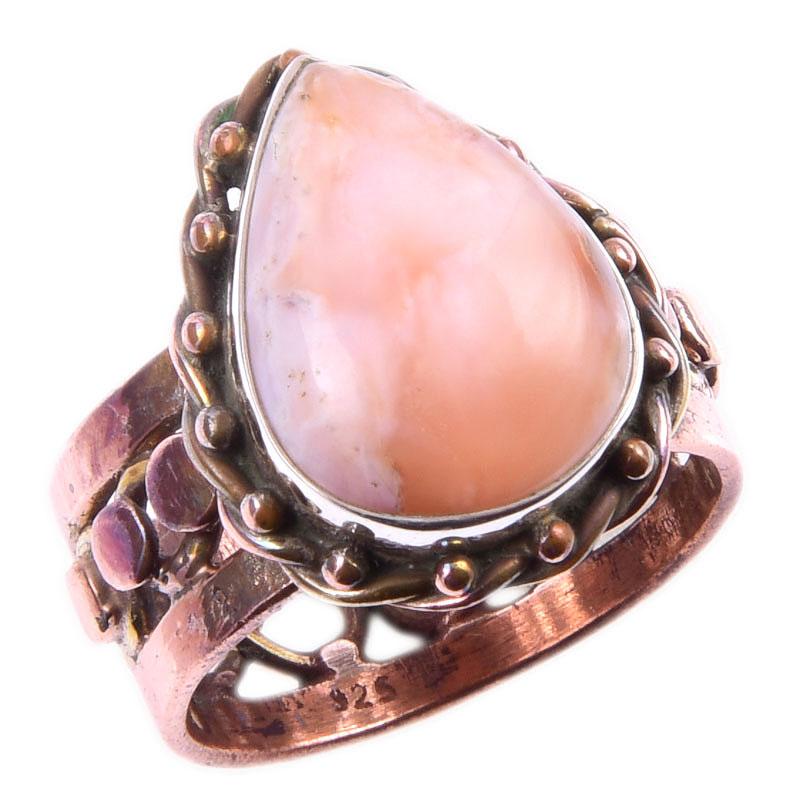 Двухцветное кольцо ручной работы из стерлингового серебра 925 пробы с натуральным розовым опалом S.7.5 b7q59