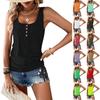 Women's Fashion Solid Color T-shirt Button U-neck Loose Sleeveless Drawstring Top