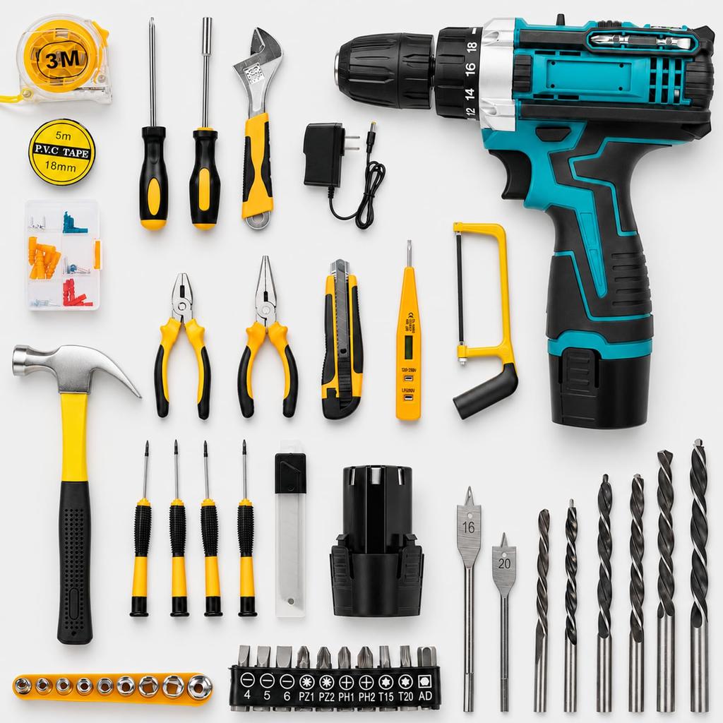 Cipoku Tool Set 12V Electric Drill 2 Power Tool Home Tool Home Repair DIY Tool Convenient Storage Case Suitable for Ideal for Japanese Instruction