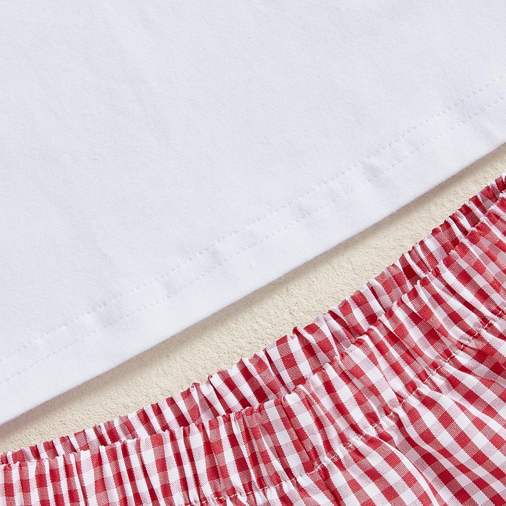 Toddler Boy Birthday Clothes Letter Animal Print Short Sleeves Round Neck Tops with Plaid Shorts 2 Pcs Outfit