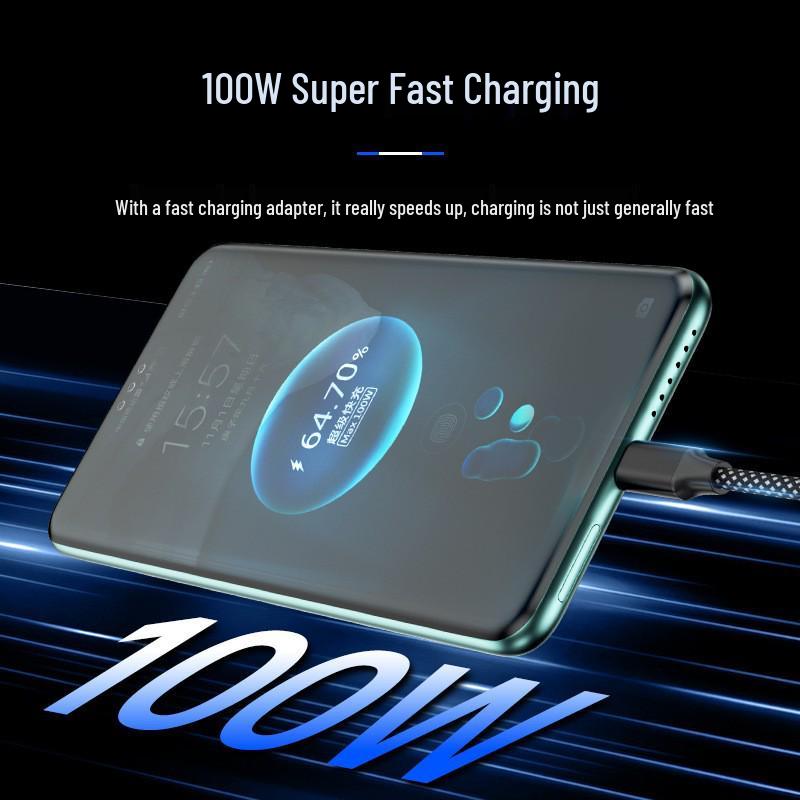 100 Вт Двухцветный Плетеный Магнитный Зарядный Кабель для Apple и Huawei Type-C