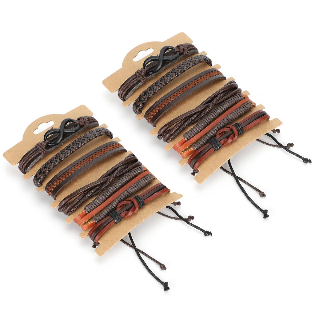 2 Sets Braided Bracelet Multilayer Leather Knit Fashionable Bangles Unisex Wrist Jewelry