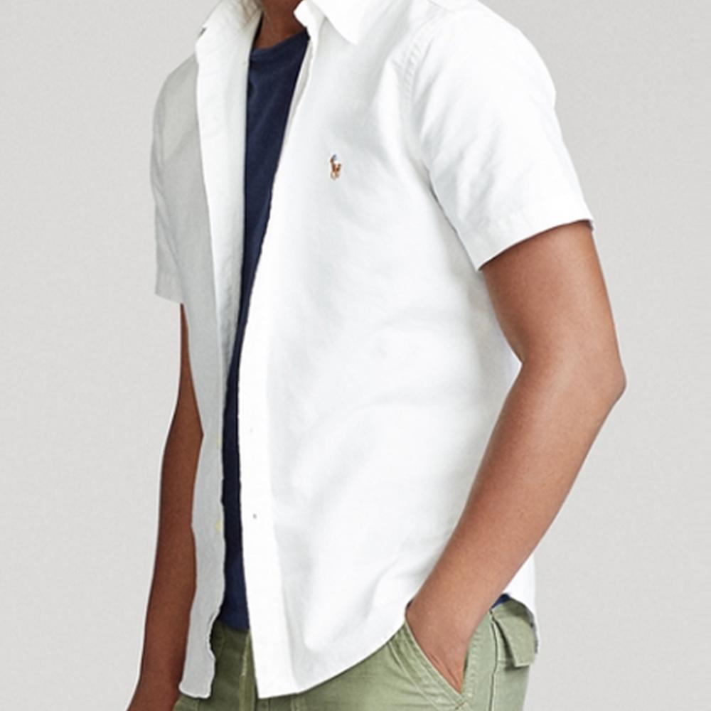 Polo Ralph Lauren FW22 Однотонная рубашка с вышивкой логотипа, однобортная, с коротким рукавом, мужская рубашка Белый MNPOWOV1N820049-100
