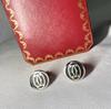 Cartier Double C Logo Pattern Cufflinks Silver 925 Black Vintage Button Style