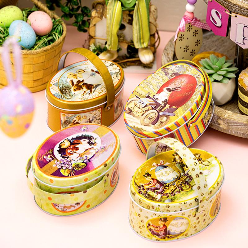 1 шт. Подарочная упаковка с ручкой на пасхальную тематику, модная жестяная коробка для хранения монет, коробка для конфет, коробки для печенья, праздничные принадлежности