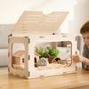 Wooden Hamster Cage 605 x 405 x 405 mm 270° Viewing Hamster Habitat, Chewproof Small Animal Cage with Openable Top, Large Pet House Wood Enclosure for