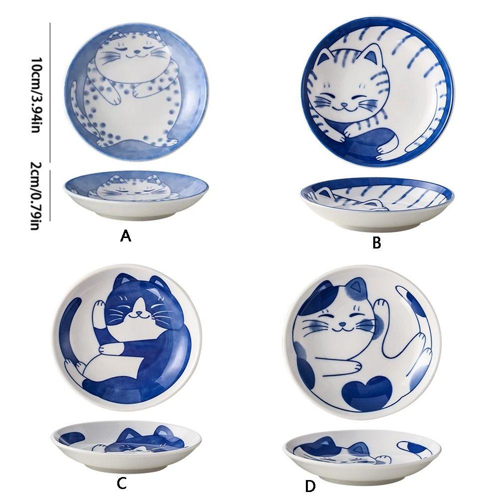 Lucky Cat Pattern Seasoning Plates Japanese Style Sushi Plates Ceramic Dessert Sauce Dish  Fruit