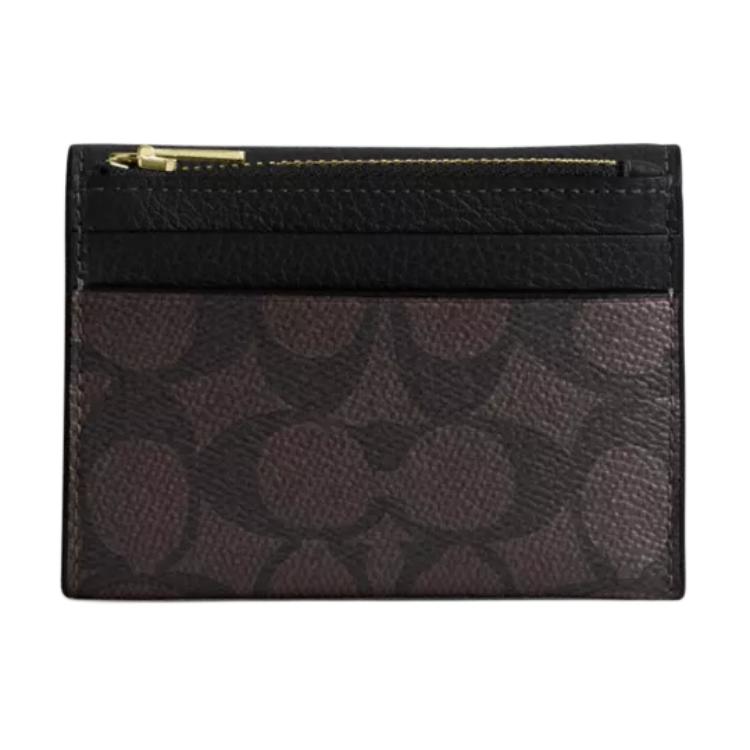 Coach Signature Canvas Логотип-буква Дизайн с цветовыми блоками Кожаный держатель для карт Кошелек Женский кошелек Черный CZ034-IMXAQ