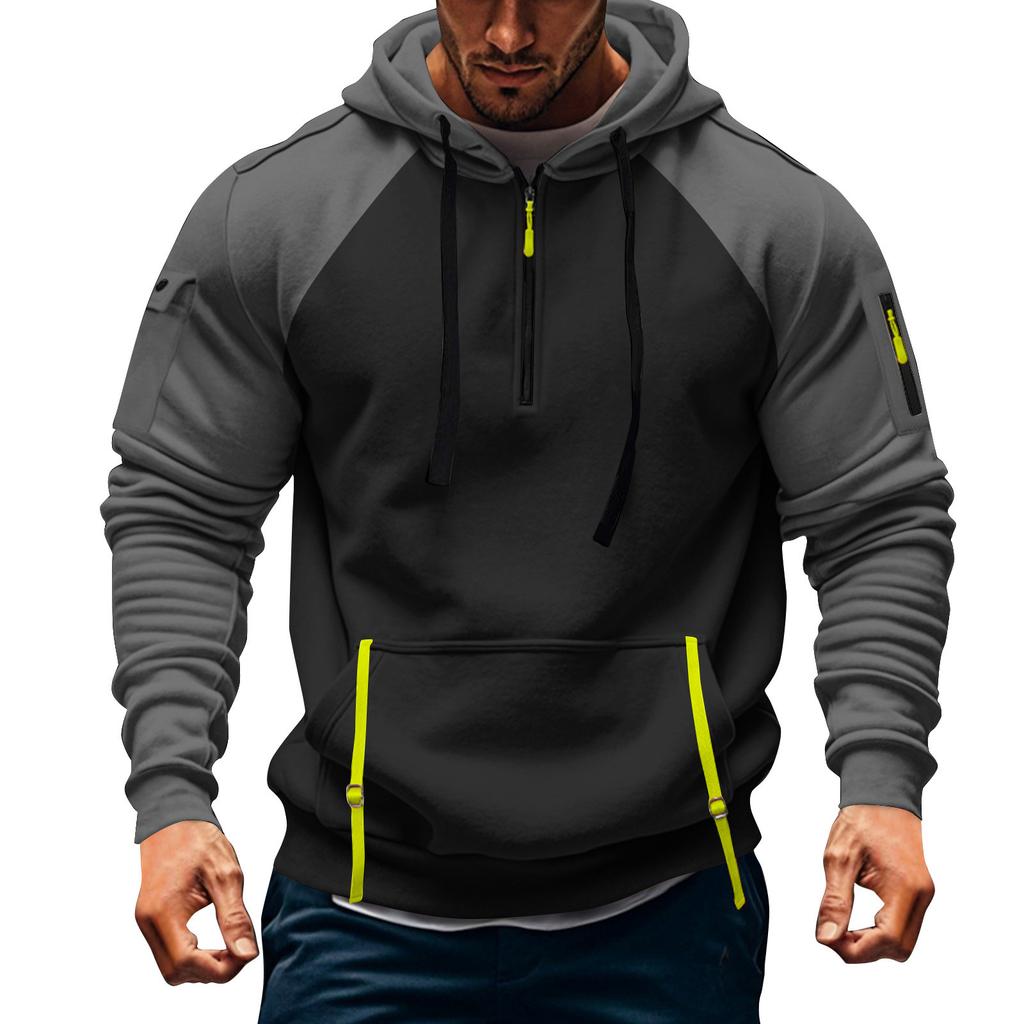 Men's Sweatshirt Hoodie Zipper Arm Pocket Cardigan Men's Sports Large Size Casual Hoodie