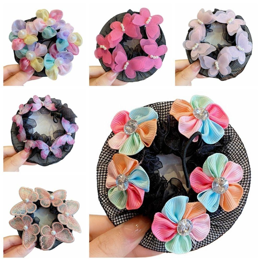Head Bands Girl Butterfly Hair Net Colorful Flower Ballet Hair Net Kids Bun Cover Snood