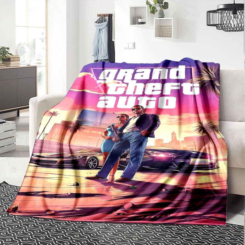 1 шт. Мягкое фланелевое одеяло Grand Theft Auto с дизайнерским принтом. Уютное одеяло для всех сезонов, идеально подходит для дивана, кровати, офиса