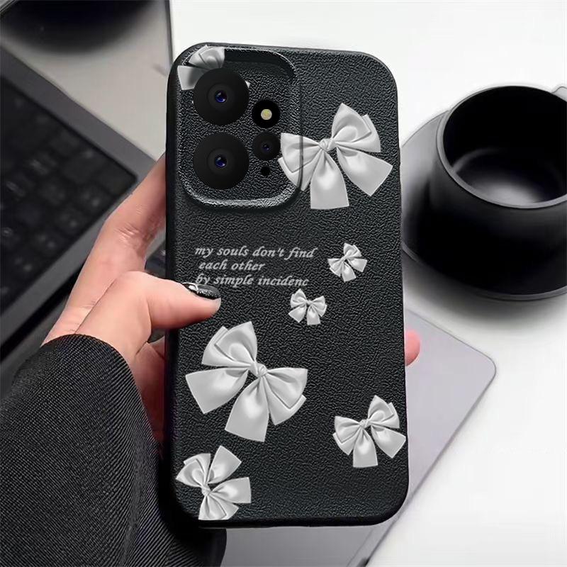 Тонкий матовый чехол из ТПУ с принтом банта и текстурой из кожи для Xiaomi 13T Pro Poco X6 M6 Redmi Note 14 Pro 13 12 11, защита линз, мягкий противоударный чехол для телефона
